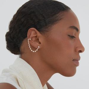 Pendientes de Oreja Tipo Cuff con Cadena, Sin Perforación, Oro Sólido de 14k y 18K, Conector de Cartílago, Bisel con Diamante Redondo Cultivado en Laboratorio, Precio de Fábrica - Product Image 4