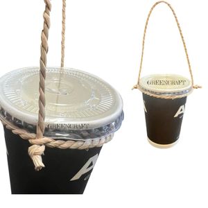Durable Bamboo Seagrass Cup <b>String</b> Strap Trap Handle Holder Folding Rack Beverage Use Clean Neat Hot Sale - Product Image 2