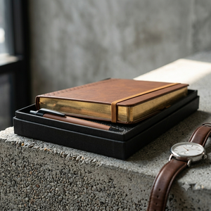 Aurelux Premium Brown PU Velvet Case Bound Diary Ballpoint Pen Gift <b>Set</b> 192 Pages Foiling Elegant <b>Notebook</b> Professional - Product Image 3