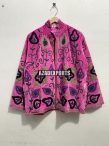 Wholesale Hand Embroidered Vintage Breathable Pink <b>Velvet</b> <b>Blazer</b> Women's Wear Turn-down Collar Full Sleeve Solid Autumn Jacket - Product Image 3