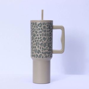 Large-Capacity 40oz Handle Leopard Print Cup 304 Stainless Steel <b>Insulated</b> <b>Mug</b> Portable Straw Car Cup - Product Image 3