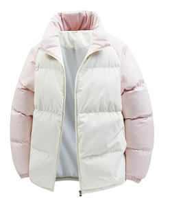 Blouson matelassé unisexe à blocs de couleur, col montant, fermeture éclair, coupe-vent, hiver, décontracté, coupe régulière, extérieur en polyester - Product Image 2