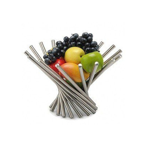 Modern Style Silver <b>Folding</b> Fruit Bowl Creative Rotating Wire <b>Metal</b> Centerpiece Basket For Luxury Kitchen <b>Table</b> Decoration - Product Image 2