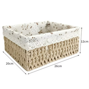 Cesta de Almacenamiento Rectangular de Mimbre 18x12x10cm, Diseño Clásico, Forro de Algodón, Organizador para Dormitorio - Product Image 3
