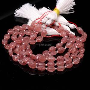 Perles ovales sculptées en quartz rose AAA, pierres précieuses naturelles sculptées à la main pour la création de bijoux, sculptures en quartz rose, 8 pouces - Product Image 2