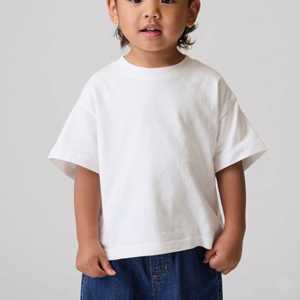 Camisetas holgadas de algodón 100% personalizadas para niños, camisetas de gran tamaño con hombros caídos para niños y niñas, venta al por mayor - Product Image 2