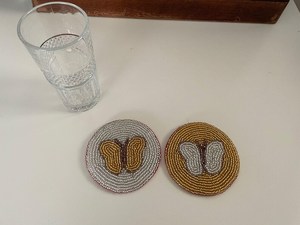 Butterfly Beaded Coaster Handmade Butterfly Coaster <b>Round</b> Beaded Drink <b>Mat</b> Cute Butterfly Cup Coaster Glass Holder Bead <b>Mat</b> - Product Image 1