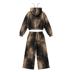 <b>Womens</b> Washed Cropped Zip Up Hoodie and Wide Leg <b>Sweatpants</b> Two Piece Streetwear Tracksuit Set - Product Image 2