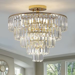 Lampadario a 5 piani con montaggio Semi a filo grande illuminazione a soffitto di lusso contemporaneo per lampadari da pranzo - Product Image 2
