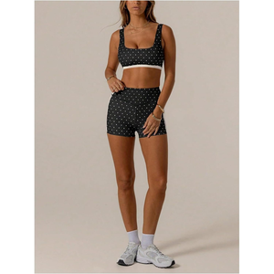 Custom Women's Polka Dot Crop <b>Top</b> and High Waisted Biker Shorts Workout Set Fitted Sleeveless Yoga Wear Polyester - Product Image 1