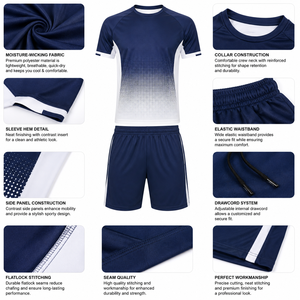 Conjunto de Camiseta y Pantalones Cortos de Pickleball para Hombre, Color Azul Marino y Blanco con Degradado Estampado por Sublimación, Transpirable, de Secado Rápido, Cintura Elástica, Ajuste Atlético - Product Image 6