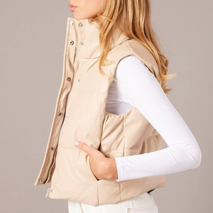 Wholesale Women's Winter <b>Cropped</b> <b>Puffer</b> Vest Sleeveless Bubble <b>Jacket</b> Zipper Cotton Filled Sexy Fashion Custom Logo Waistcoat - Product Image 4