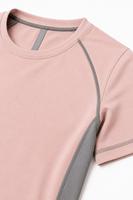 Haut de compression à manches courtes rose pour femme, séchage rapide, color block, en Spandex et Polyester, idéal pour l'entraînement