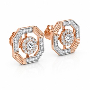 Pendientes de Oro Rosa con Diamantes, Corte Brillante Redondo, Diseño Geométrico de Halo, Joyería Fina de Lujo para Mujer - Product Image 1