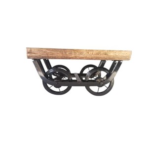 Aqdus Saleem Reclaimed Teak Wood Industrial <b>Rectangle</b> Cart <b>Planter</b> on Wheels | Wholesale Moradabad - Product Image 3