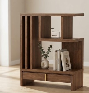 Modern <b>Wooden</b> Tiered <b>Bookcase</b> 3 Shelves Freestanding Backless Storage Rack with Drawer for Living Room Home Office - Product Image 4