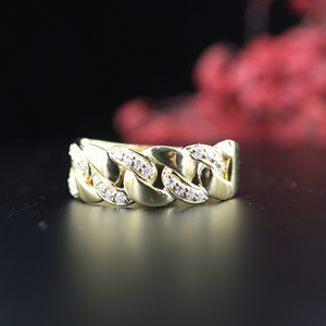 แหวนเงินแท้ 925 ชุบทอง 10K แบบ Cuban Link สำหรับผู้ชาย สไตล์ฮิปฮอป ประดับเพชร ขายส่ง - Product Image 1