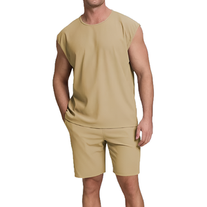 ชุดเสื้อยืดแขนสั้นและกางเกงขาสั้นแบบสปอร์ตสำหรับผู้ชาย คุณภาพสูงจากโรงงานผู้ผลิต (OEM) ระบายอากาศได้ดี เหมาะสำหรับฤดูร้อน ดีไซน์ลำลองพิมพ์ลายสวยงาม ชุดสองชิ้น - Product Image 5