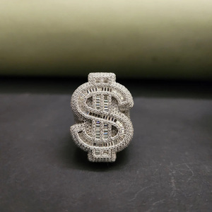 Bague Hip Hop de mode, motif dollar glacé, style bling pour rappeur, personnalisée, en Moissanite, argent sterling 925 plaqué rhodium - Product Image 1