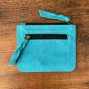 Pochette à monnaie en cuir suédé véritable turquoise Western Boot Stitch Mini portefeuille en cuir de vachette pour femmes - Product Image 5