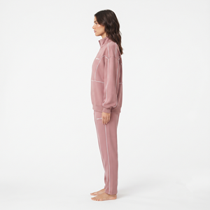 Conjunto Deportivo de Alta Calidad para Mujer, Sudadera Holgada de Poliéster con Media Cremallera y Ribete en Contraste Blanco, Pantalones Deportivos Personalizados - Product Image 4