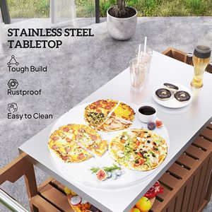 Carrello Bar da Esterno in Acciaio Inossidabile con Ruote e Isola Cucina in HDPE per Preparazione Cibo, Piano Marrone - Product Image 4