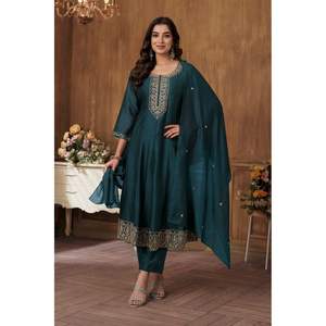 ผ้าไหม vichitra ปักลายพื้นด้านล่างสุดหรูพร้อม dupatta rama - Product Image 1