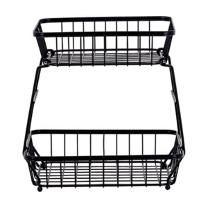 Cesta de Almacenamiento Metálica Vintage de 2 Niveles, Cesta Redonda de Alambre Negro con Soporte para Exhibición de Artículos de Cocina, Cesta Decorativa - Product Image 5