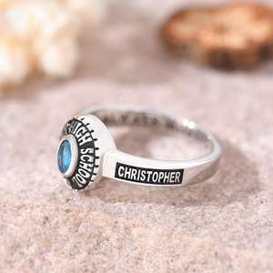 Anillo de Graduación Universitario Personalizado BOJ School Ring 070, Anillo de Colegio Secundario para Ella, con Piedra de Nacimiento, Plata 925, ¡Oferta! - Product Image 3