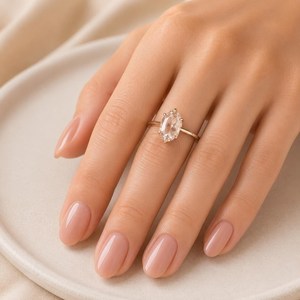 Bague de Fiançailles et de Mariage en Or Massif 10K 14K 18K avec Diamant de Laboratoire Moval Rose Cut, Clarté DEF VS VVS, Sertissage à Six Griffes - Product Image 3