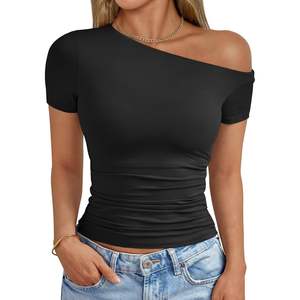 Foxa 2025เสื้อครอปเปิดไหล่สำหรับผู้หญิง2025เสื้อแขนสั้นน่ารักเซ็กซี่ออกไปข้างนอก Y2K เสื้อยืดสุดน่ารักเซ็กซี่ - Product Image 1