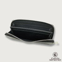 Dompet Unisex Castello Kulit Asli Desain Ritsleting dengan Penarik Logam Banyak Kantong Kartu Panjang Poliester Karakter