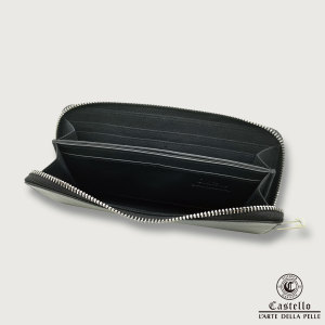 Hot Pick Castello New Design Genuine Cowhide Soft Leather Long Zip Unisex <b>Wallet</b> Black Dark Brown Men's Women's Polyester - Product Image 5