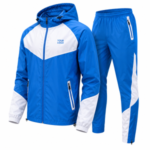 Waterproof Hooded Eco-Friendly Windbreaker Set Custom Color Combination Side <b>Zip</b> Pocket Pants Ripstop Polyester Fabric Wholesale - Product Image 2