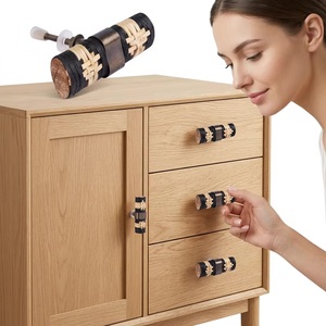 Tiradores Industriales de Madera Tejida de Ratán Negro Marrón con Barra en T para Cajones y Armarios de Cocina, Dormitorio, Sala de Estar y Cómodas - Product Image 2