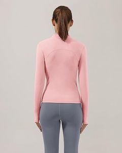 Women's Pink Full Sleeve Turtleneck <b>Zipper</b> Sportswear <b>Top</b> Breathable Spandex Polyester Solid Color Leisure Skinny Fit Pockets - Product Image 2
