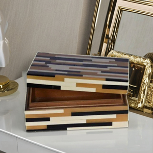 Organisateur de bijoux à motif de bande de boîte d'incrustation de résine multicolore durable pour un stockage efficace - Product Image 4