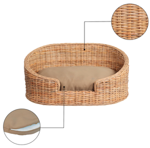 Artex Hai Nam Handwoven Eco-Friendly Soft Rattan Portable Pet Bed for Dogs/Cats/Rabbits <b>Removable</b> Washable Cushion - Product Image 3