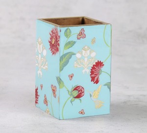 <b>wooden</b> organizer Sheet Flower Print & Blue Finished Modern Magazine <b>Rack</b> & File Organizer For Home Office Desk Pen Pencil table - Product Image 3