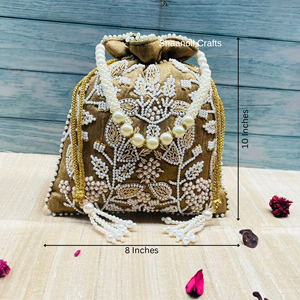 Beautiful Designer Heavy Embroidered Pearl <b>Potli</b> Bags for Women Wedding Favor Evening Clutches Wrist Bags for Return Gifts - Product Image 4