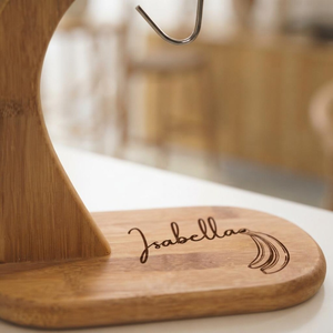 Bamboo Banana <b>Hanger</b> <b>Stand</b> Custom Engraved Fruit Holder Countertop Kitchen Organizer with Stainless Steel Hook - Product Image 5