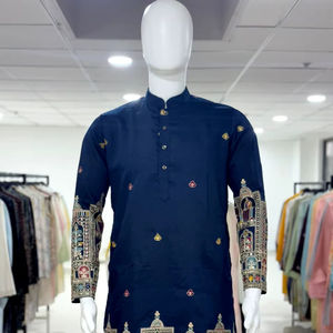 Kurta de tela Royal de alta calidad para hombre con bordado y lentejuelas - Product Image 1