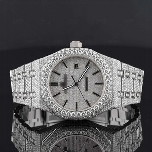Montre pour femme en acier inoxydable Royal, avec verre de montre en quartz, aiguilles blanches, ton or rose, entièrement sertie de diamants Moissanite - Product Image 5