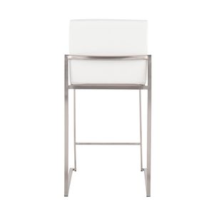 Contemporary Fuji High <b>Back</b> Counter <b>Stool</b> Stainless Steel and White Faux Leather Set of 2 Modern <b>Bar</b> <b>Stools</b> - Product Image 5
