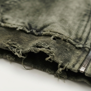 Sudadera con capucha para hombre, verde oliva, con cremallera, efecto desgastado, de algodón y forro polar, con bolsillos tipo canguro, estilo urbano oversize - Product Image 5