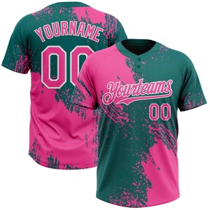 Featured Pink Teal Softball Jersey <b>Paint</b> Splash Design 100% Polyester Bird Eye Mesh Custom Logo Team Name Player <b>Number</b> OEM - Product Image 2