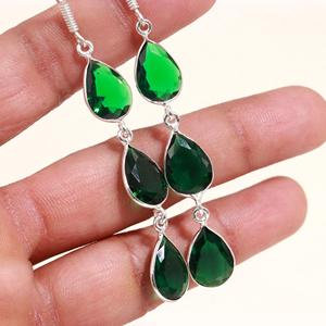 Natural Green Peridot Gemstone <b>Earrings</b> - 925 Sterling <b>Silver</b> Teardrop <b>Dangle</b> <b>Earrings</b> - Three Stone Drop Jewelry for Women - Product Image 3