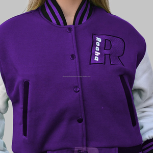 Veste d'université longue en molleton de coton avec col montant broderie Letterman et tenue uniforme de baseball de poche personnalisable - Product Image 6