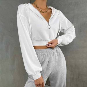Nouveauté 2026 – Sweat à capuche personnalisé en coton respirant avec logo frontal pour femme, manches longues, coupe décontractée, style crop top - Product Image 5