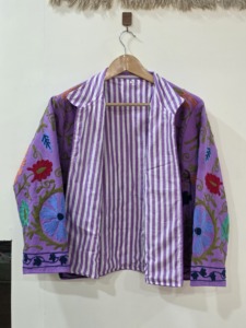 Manteau d'hiver bohème violet en velours brodé, motif floral, manches longues, col rond, grande taille, vêtements d'extérieur décontractés pour femmes - Product Image 2